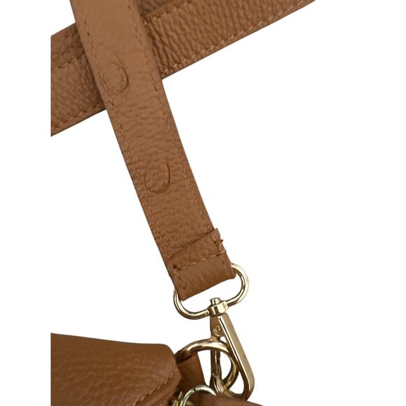 RV Italy Leather Crossbody Bag Tan Half Moon Minimalist - Picture 4 of 6